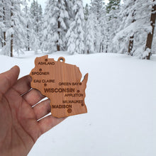 Load image into Gallery viewer, Ornament - CUSTOM - Wisconsin State with Cities