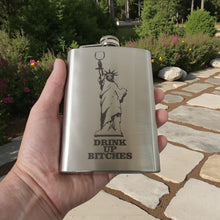 Load image into Gallery viewer, 8oz Drink Up Bitches - Statue of Liberty Stainless Steel Flask