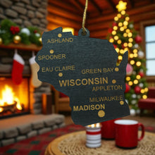 Load image into Gallery viewer, Ornament - CUSTOM - Wisconsin State with Cities