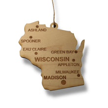 Load image into Gallery viewer, Ornament - CUSTOM - Wisconsin State with Cities