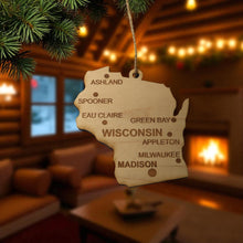 Load image into Gallery viewer, Ornament - CUSTOM - Wisconsin State with Cities