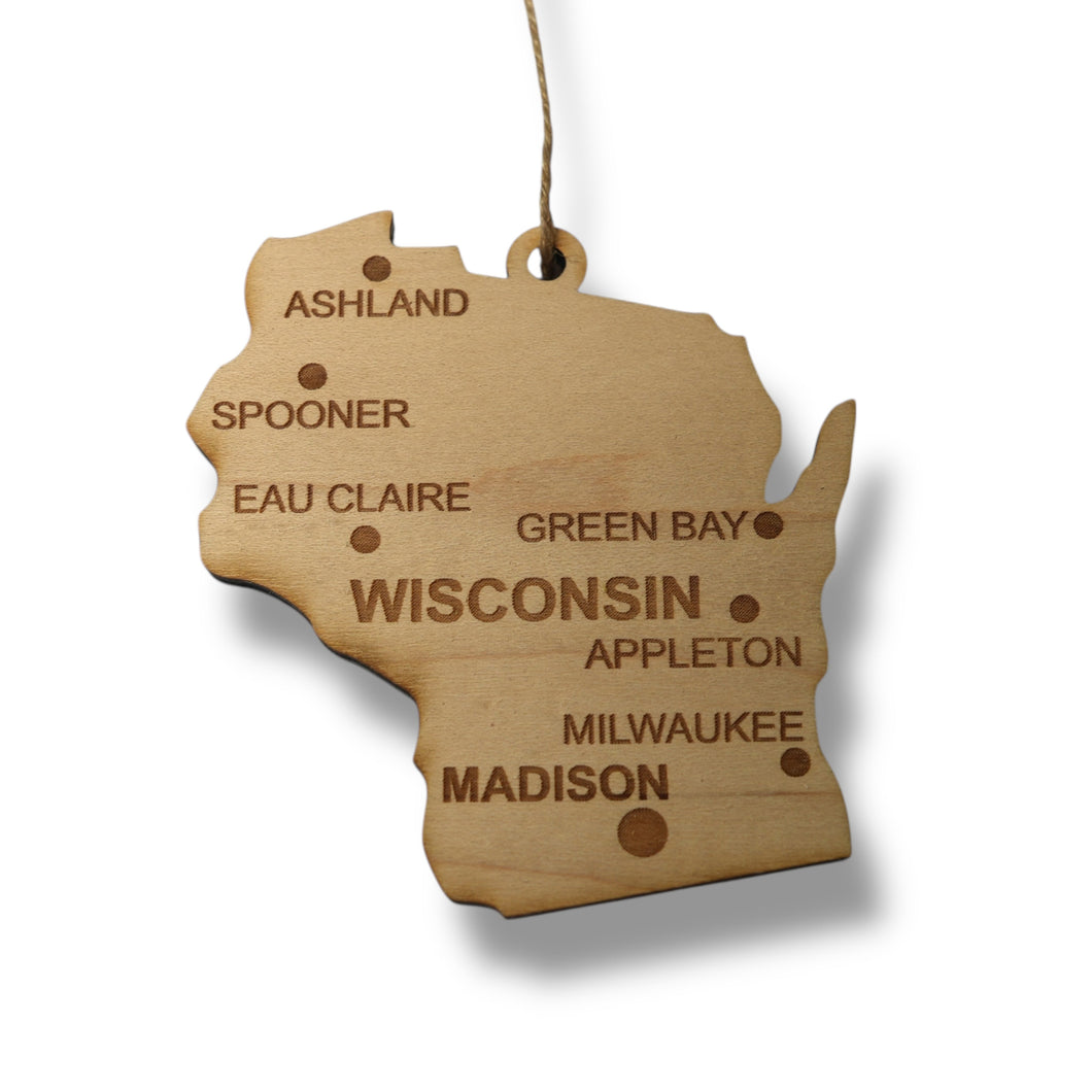Ornament - CUSTOM - Wisconsin State with Cities