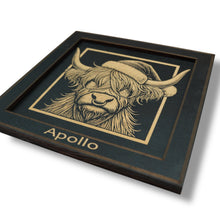 Load image into Gallery viewer, Framed Art - PERSONALIZED - CUSTOM - Highland Cow with Santa Hat