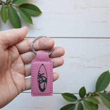 Load image into Gallery viewer, Keychain - Rectangle - Palm Tree Surfboard - Leather