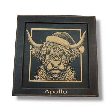 Framed Art - PERSONALIZED - CUSTOM - Highland Cow with Santa Hat