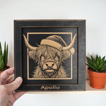 Load image into Gallery viewer, Framed Art - PERSONALIZED - CUSTOM - Highland Cow with Santa Hat