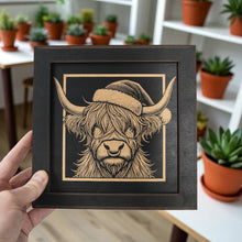 Load image into Gallery viewer, Framed Art - CUSTOM - Highland Cow with Santa hat