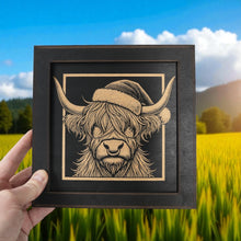 Load image into Gallery viewer, Framed Art - CUSTOM - Highland Cow with Santa hat