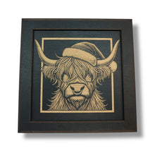 Load image into Gallery viewer, Framed Art - CUSTOM - Highland Cow with Santa hat