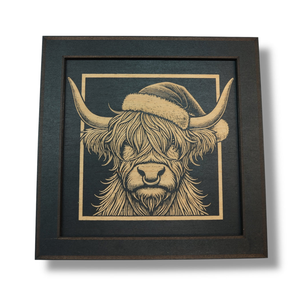 Framed Art - CUSTOM - Highland Cow with Santa hat