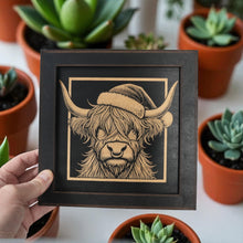 Load image into Gallery viewer, Framed Art - CUSTOM - Highland Cow with Santa hat