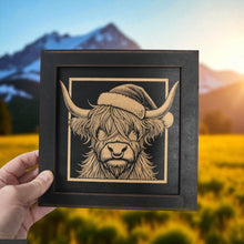 Load image into Gallery viewer, Framed Art - CUSTOM - Highland Cow with Santa hat