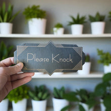 Load image into Gallery viewer, Please Knock - Black Door Sign - Art Deco 4x8