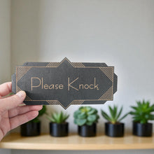 Load image into Gallery viewer, Please Knock - Black Door Sign - Art Deco 4x8