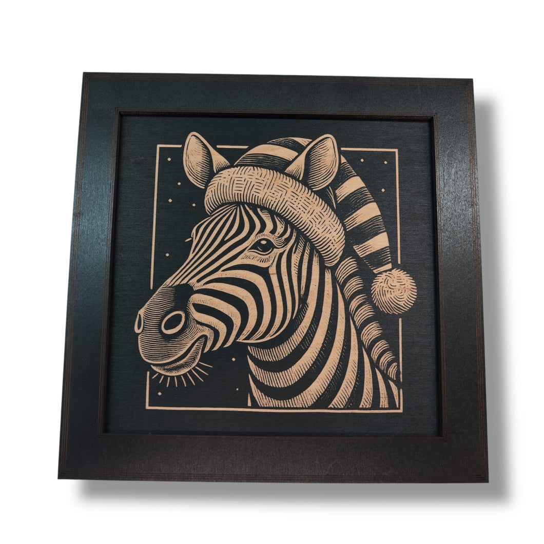 Framed Art - CUSTOM - Zebra with Santa Hat