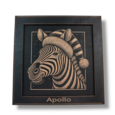 Framed Art - PERSONALIZED - CUSTOM - Zebra with Santa Hat