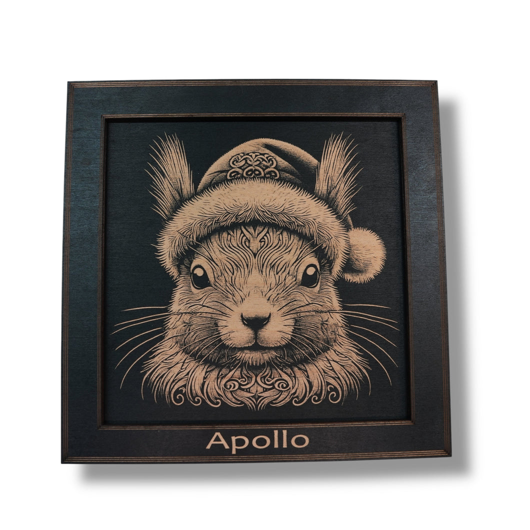 Framed Art - PERSONALIZED - CUSTOM - Squirrel with Santa Hat
