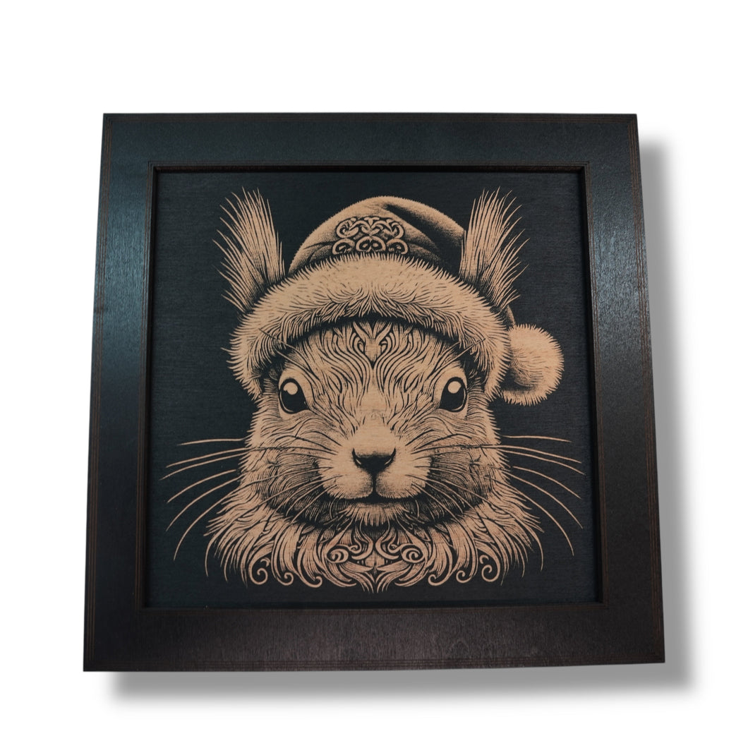 Framed Art - CUSTOM - Squirrel with Santa Hat