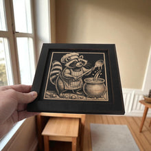 Load image into Gallery viewer, Framed Art - CUSTOM - Raccoon Cooking