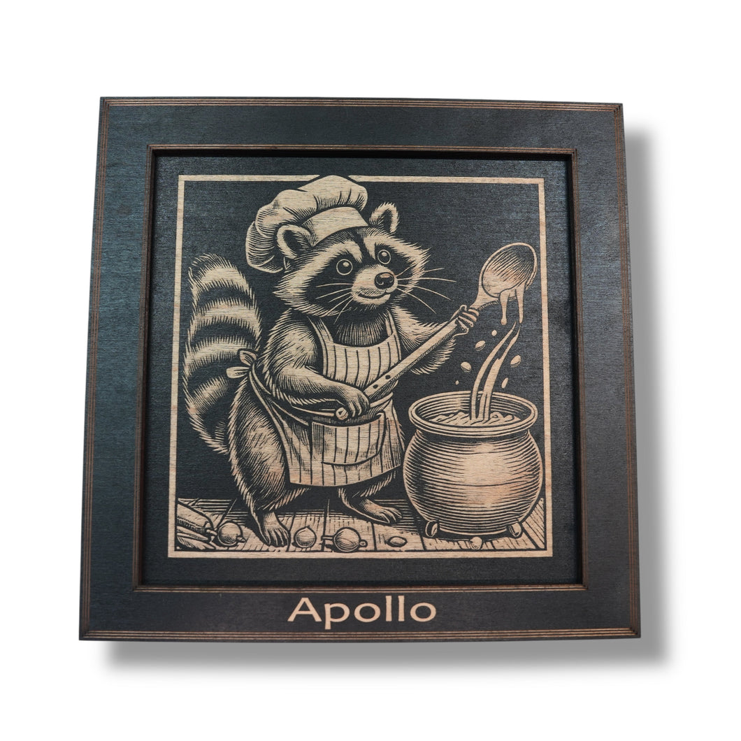 Framed Art - PERSONALIZED - CUSTOM - Raccoon Cooking