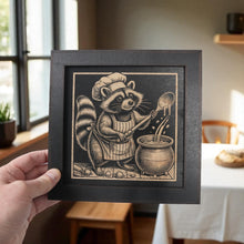 Load image into Gallery viewer, Framed Art - CUSTOM - Raccoon Cooking