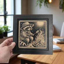 Load image into Gallery viewer, Framed Art - CUSTOM - Raccoon Campfire