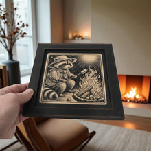Load image into Gallery viewer, Framed Art - CUSTOM - Raccoon Campfire