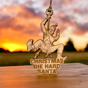 Ornament - Christmas Die Hard Santa - Raw Wood 4x3in