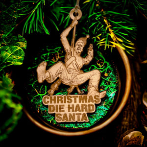 Ornament - Christmas Die Hard Santa - Raw Wood 4x3in