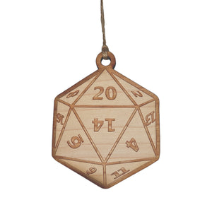 Ornament - D20 - Raw Wood 3x3in