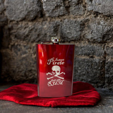 Load image into Gallery viewer, 8oz RED Instant Pirate Just Add Rum Flask