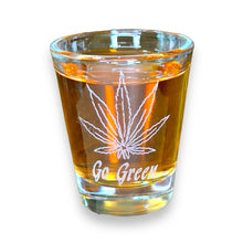 Load image into Gallery viewer, 2oz Pot Leaf Go Green Shot Glass