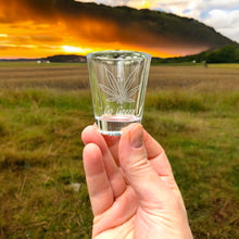 Load image into Gallery viewer, 2oz Pot Leaf Go Green Shot Glass