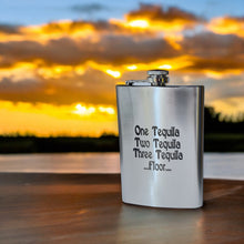 Load image into Gallery viewer, 8oz One Tequila Two Tequila Three Tequila Floor Stainless Steel Flask