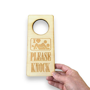 Door Hanger - I Love Sex - Please Knock 9x4in Raw Wood