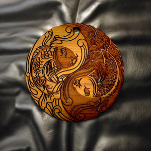 Yin Yang Koi Fish - Raw Cedar Ornament 3x3in