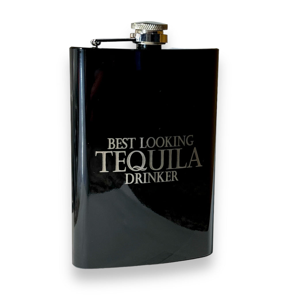 8oz BLACK Best Looking Tequila Drinker Flask