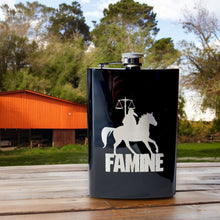 Load image into Gallery viewer, 8oz BLACK Famine Four Horsemen of the Apocalypse Flask