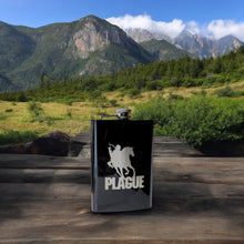 Load image into Gallery viewer, 8oz BLACK Plague Four Horsemen of the Apocalypse Flask