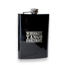 Load image into Gallery viewer, 8oz BLACK Whiskey Tango Foxtrot Flask