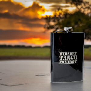 8oz BLACK Whiskey Tango Foxtrot Flask