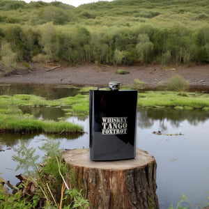 8oz BLACK Whiskey Tango Foxtrot Flask