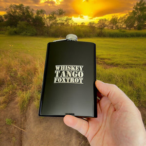 8oz BLACK Whiskey Tango Foxtrot Flask