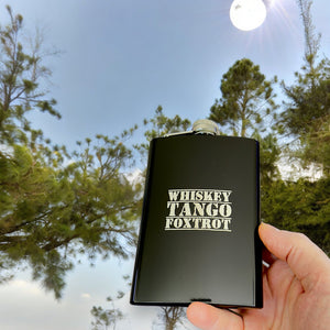 8oz BLACK Whiskey Tango Foxtrot Flask