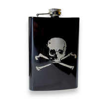 Load image into Gallery viewer, 8oz Skull and Crossbones Black Flask