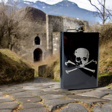 Load image into Gallery viewer, 8oz Skull and Crossbones Black Flask