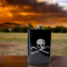 Load image into Gallery viewer, 8oz Skull and Crossbones Black Flask