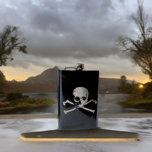 Load image into Gallery viewer, 8oz Skull and Crossbones Black Flask