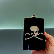 Load image into Gallery viewer, 8oz Skull and Crossbones Black Flask