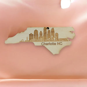 Ornament - Charlotte NC Skyline - Raw Wood Ornament